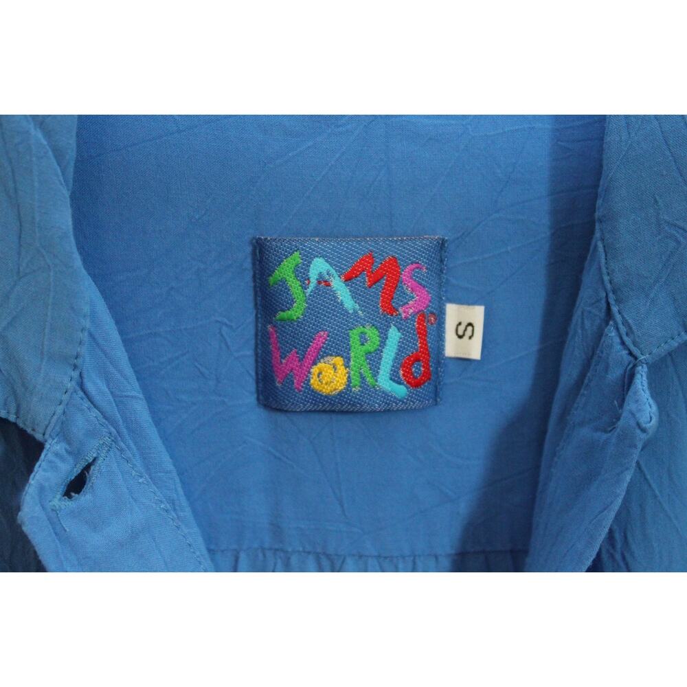 Jams World Solid Dutch Blue Button Blouse Crinkle Shirt Sz Small 3/4 Sleeve Top - Picture 5 of 16
